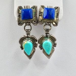 Vintage turquoise & lapis sterling earrings
